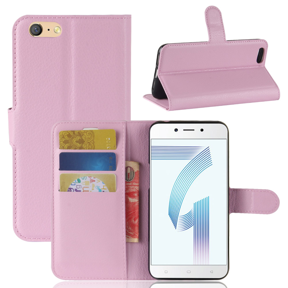 เคส OPPO A71 #เคสฝาพับสไตล์กระเป๋าสตางค์หนัง PU ผิวลิ้นจี่สีสันสวยงามทันสมัย