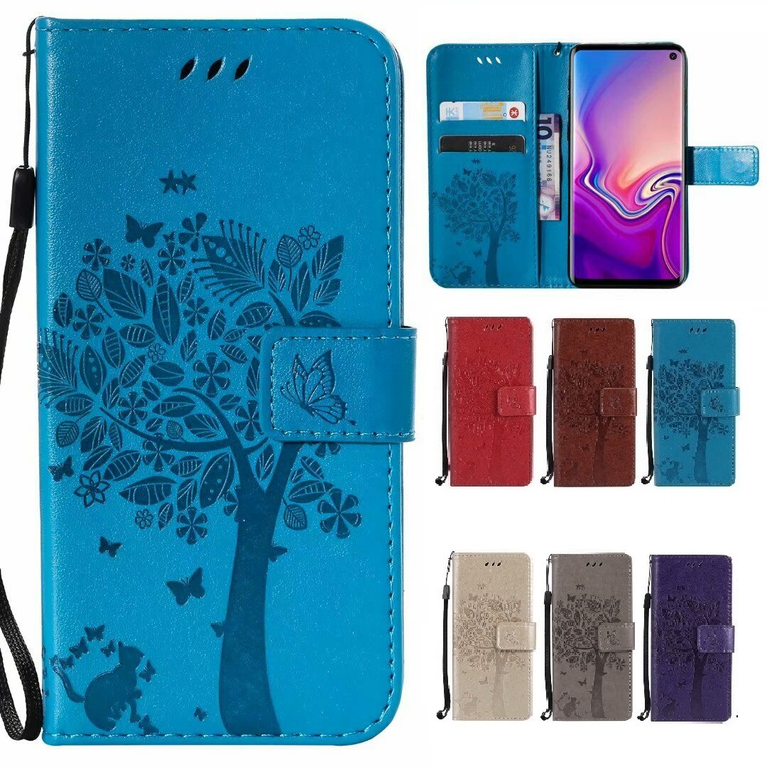 Case Huawei P40 #เคสฝาพับหนัง PU พิมพ์ลาย Imprint Cat and Tree Pattern Leather Protection Cover