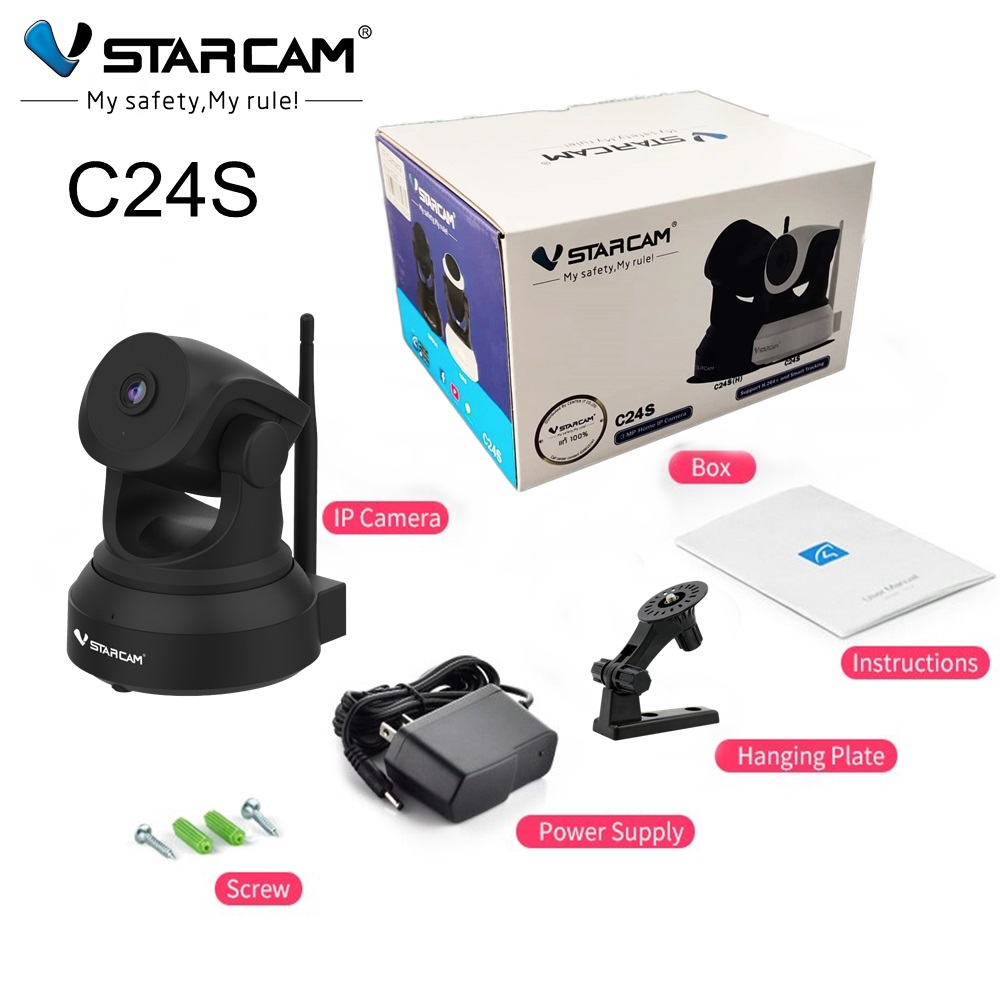 Vstarcam Vstarcam กล้องวงจรปิดกล้องใช้ภายในรุ่นC24S ความละเอียด3ล้าน H264 มีAIกล้องหมุนตามคน ดำ