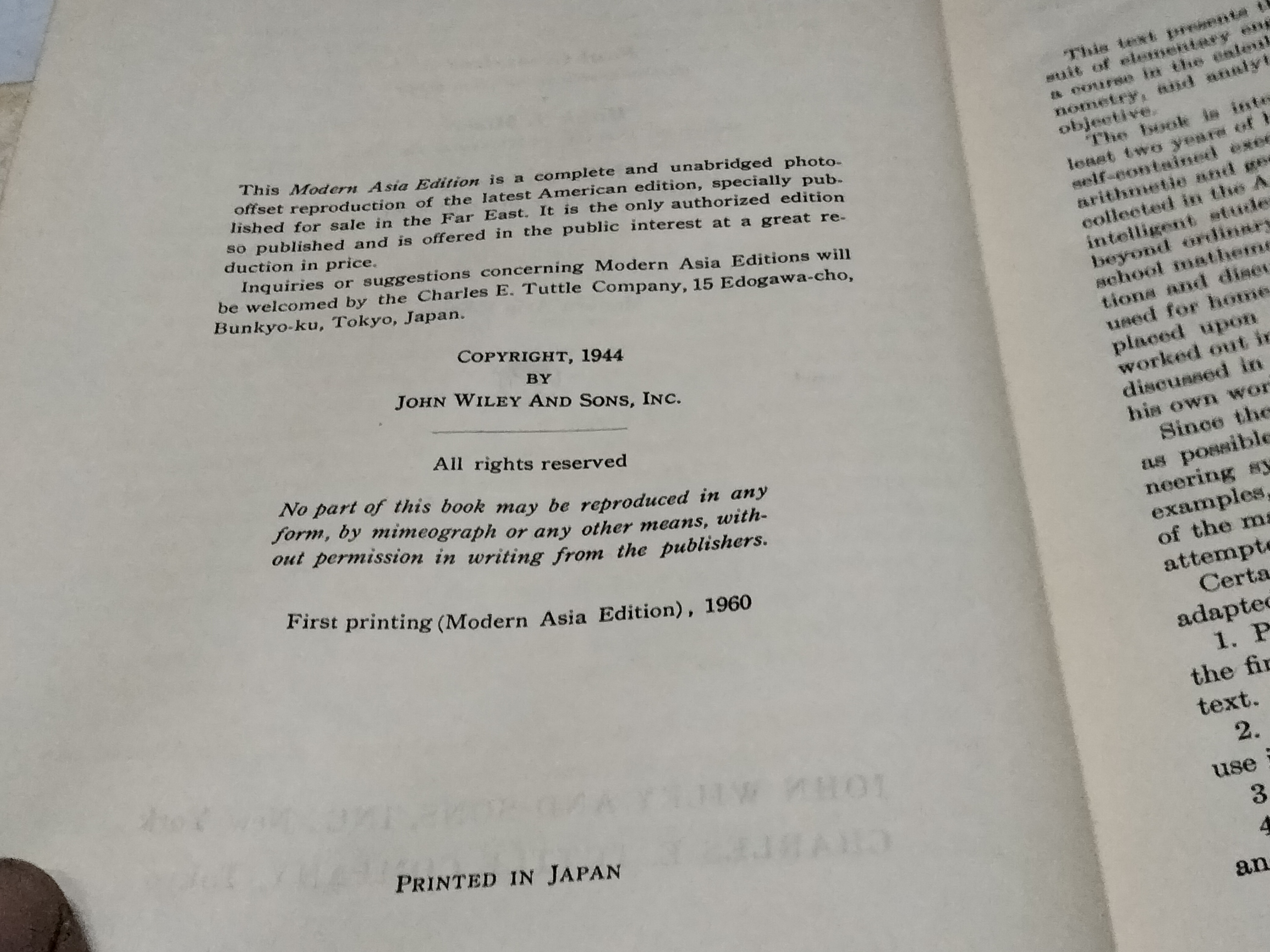 Basic Mathematics for Engineers . Andres Miser & Reingold ( First Asian Ed, 1960) **,สินค้าหมด**