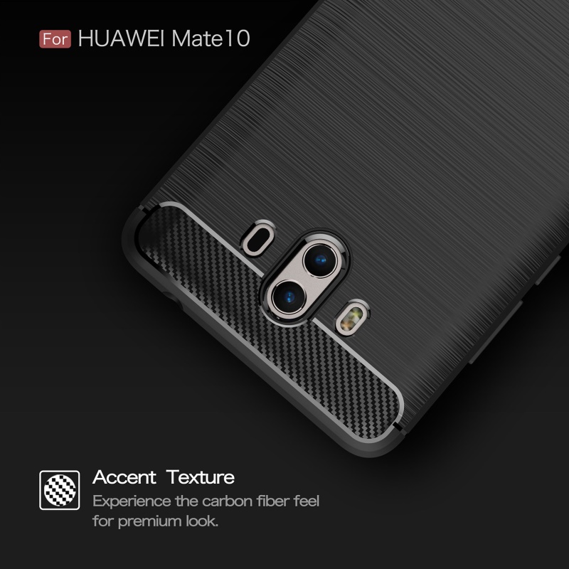 Case Huawei Mate 10 #เคสฝาหลังTPUนิ่ม ผิวแบบโลหะขัดตกแต่งคาร์บอนไฟเบอร์สวยงามทันสมัย