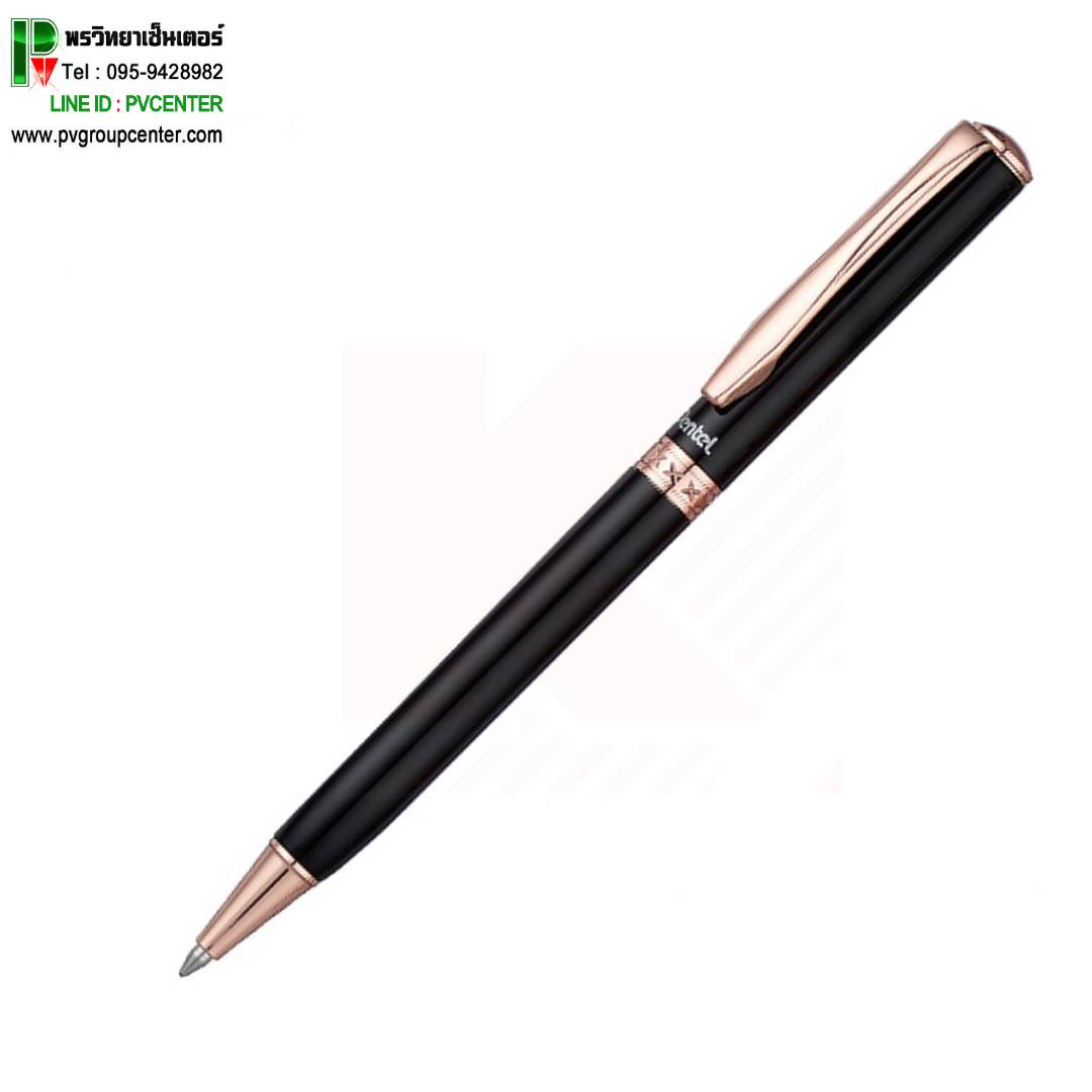 ปากกาลูกลื่น Pentel B811APG-C ด้ามดำแหนบทองชมพู