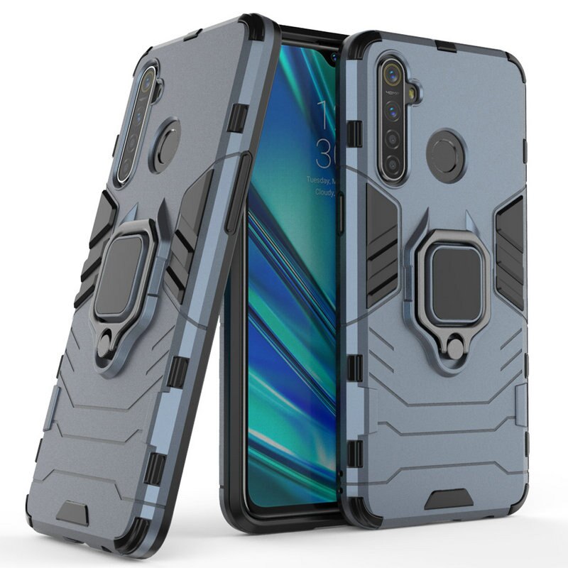 Case Realme 5/5s #เคสฝาหลังพลาสติกแข็ง +TPU Hybrid Case มีแหวนสวมนิ้วโลหะ