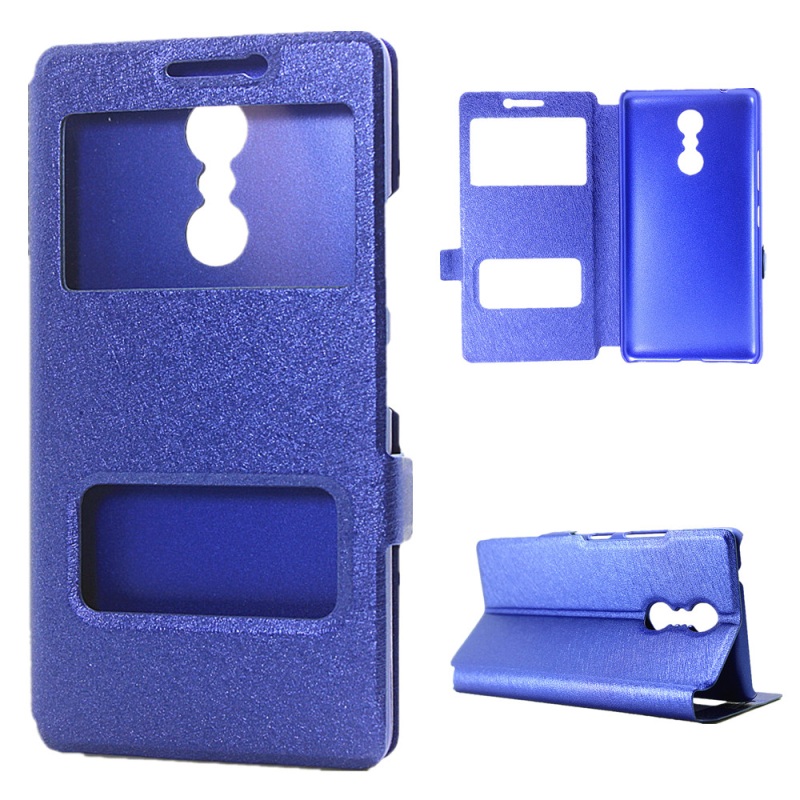 Case Lenovo K6 Note #เคสฝาพับหนัง PU พื้นผิวผ้าไหมสีสันสวยงาม มีช่องวิว 2 ช่อง
