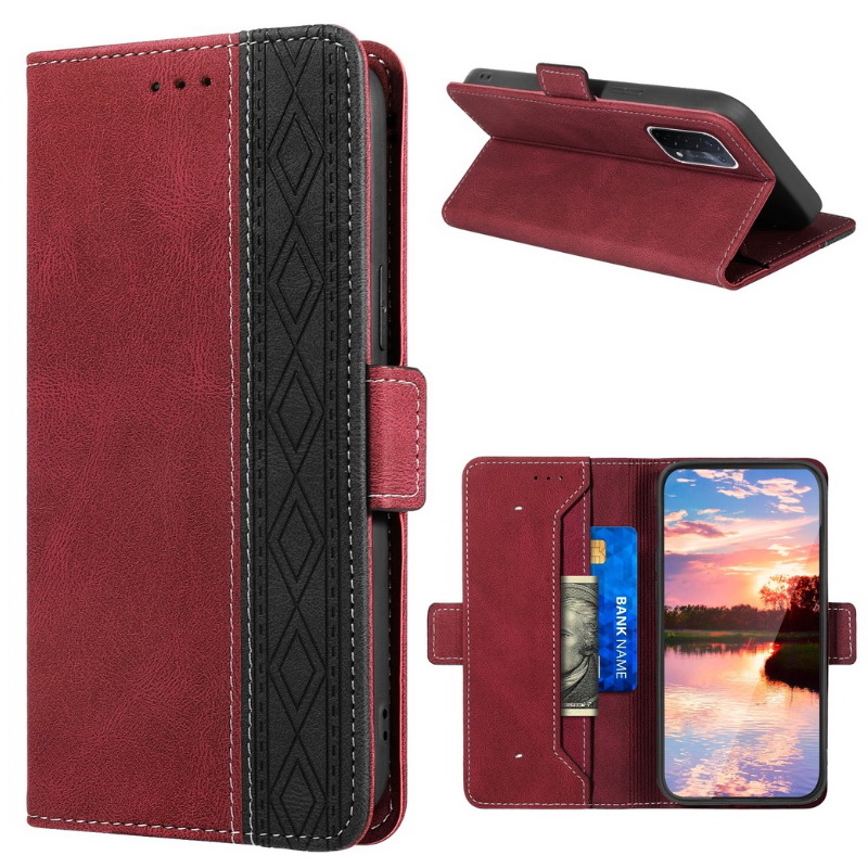 เคส OPPO Reno 6 5G #เคสฝาพับหนัง PU มีแถบปิดแม่เหล็กสีทูโทนสไตล์กระเป๋าสตางค์