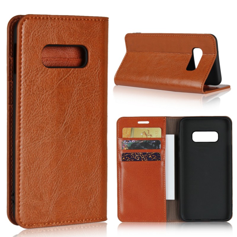 Case Samsung Galaxy S10 Plus #เคสฝาพับแบบกระเป๋าสตางค์หนังแท้ Crazy Horse Genuine Leather Wallet Shell