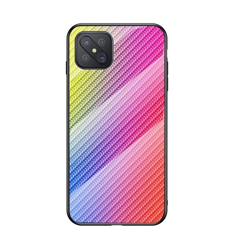 เคส OPPO Reno 4Z 5G #เคสฝาหลัง Gradient Color ลายคาร์บอนไฟเบอร์ Carbon fiber texture Glass Hybrid Soft Silicone Cover