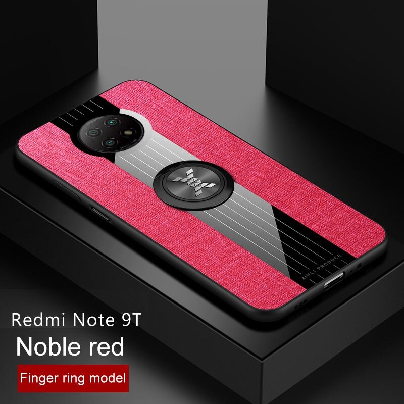 เคส Redmi Note 9T 5G #เคสฝาหลังเคลือบผ้าเนื้อมีแหวนสวมนิ้ว TPU ไฮบริด+อะคริลิค + แหวนโลหะ