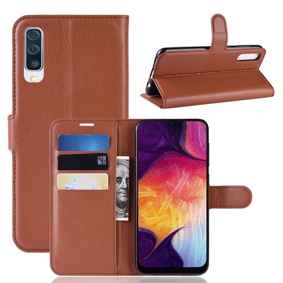 เคส Samsung Galaxy A70 #เคสฝาพับสไตล์กระเป๋าสตางค์หนัง PU ผิวลิ้นจี่