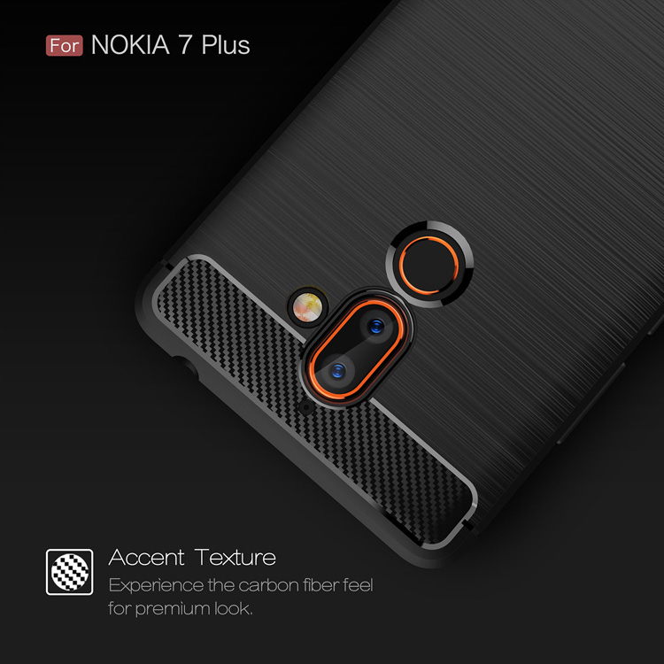 เคส Nokia 7 plus #เคสฝาหลังตกแต่งคาร์บอนไฟเบอร์ ผิวขัดแปรง Brushered TPU Back Case