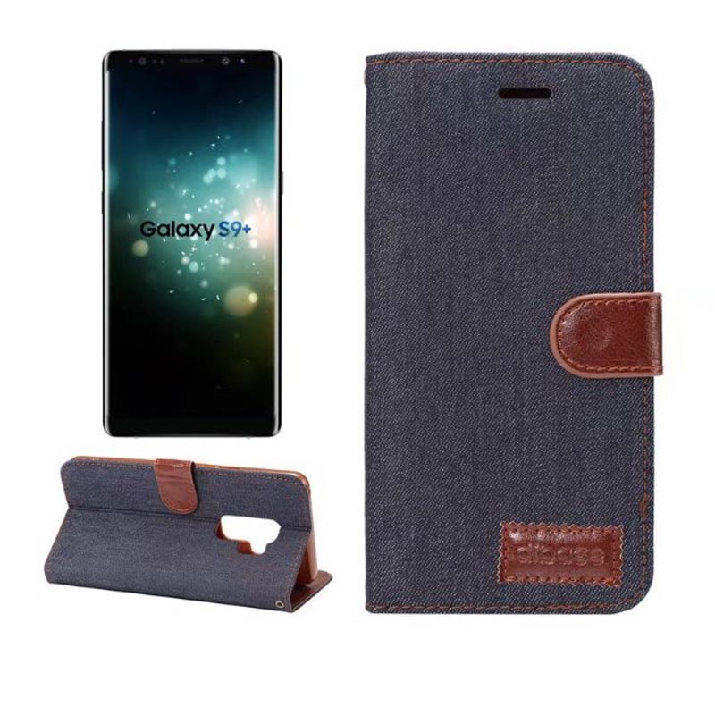 Case Samsung Galaxy S9 Plus #เคสฝาพับหนัง PU พื้นผิวหลายผ้ายีนส์สวยงามทันสมัย