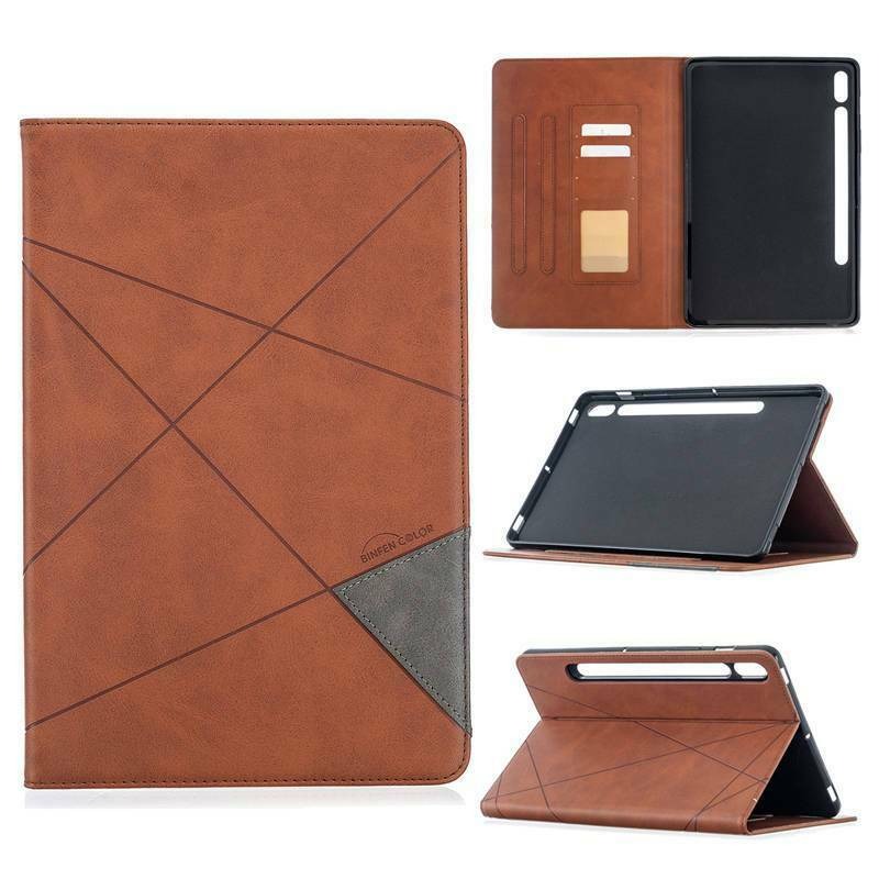 Case Samsung Galaxy Tab S7 SM-T870 SM-T875 11 นิ้ว #เคสฝาพับหนัง PU มีช่องเสียบ ID บัตรอื่นๆในตัว Geometric Pattern Leather Card Holder Protective
