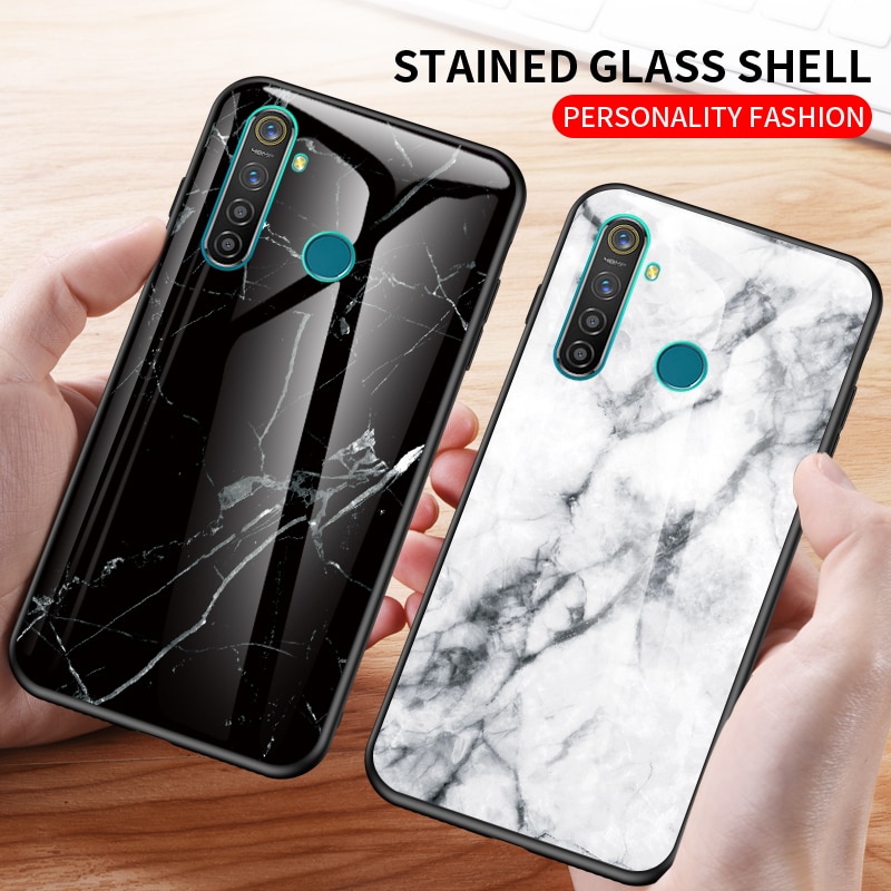 Case Realme 5i #เคสฝาหลัง Gradient Color ลายหินอ่อน Glass + PC + TPU Hybrid Case