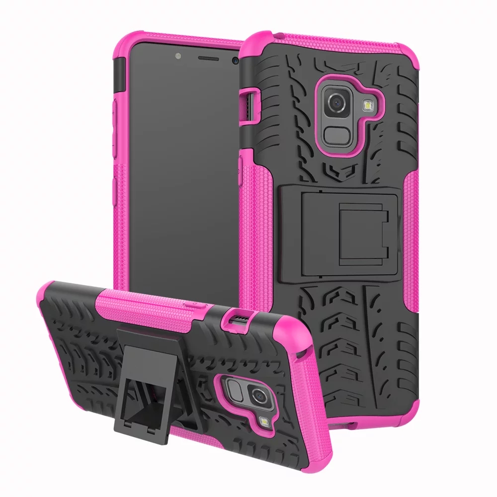 Case Samsung Galaxy A8+ 2018 #เคสฝาหลังกันลื่น Cool Tyre Pattern Kickstand (PC + TPU)
