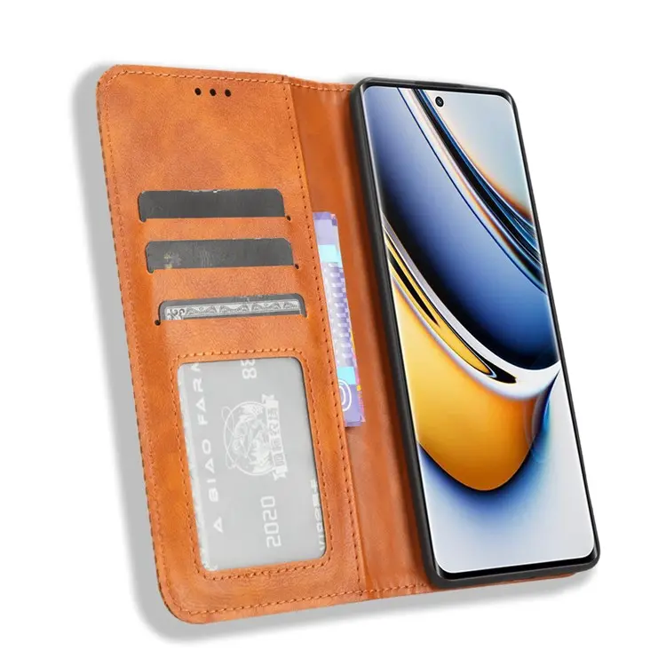 เคส realme 11 Pro Plus 5G#เคสฝาพับปกหนังสไตล์วินเทจดูดซับอัตโนมัติแบบกระเป๋าสตางค์