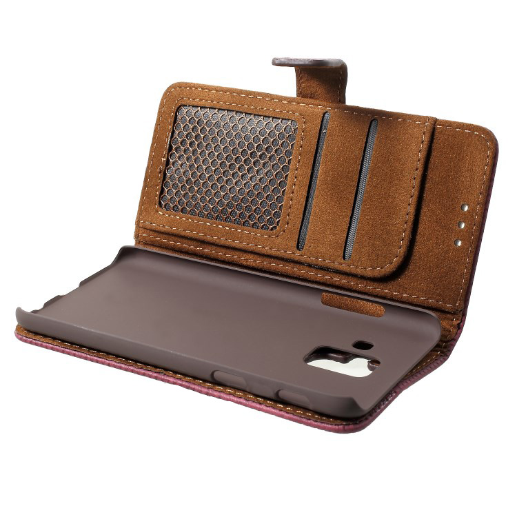 Case Samsung Galaxy A6 (2018) #เคสฝาพับหนัง PU สไตล์ย้อนยุค แบบกระเป๋าสตางค์ Mesh Pattern Retro Leather Wallet