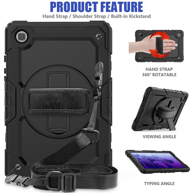 Case Samsung Galaxy Tab A7 10.4" 2020 (T500,T505,T507) #เคสฝาหลังมีสายรัดสวมมือ มีสายคล้องไหล่ 3 Layer Silicon Plastic Stand cover with strap