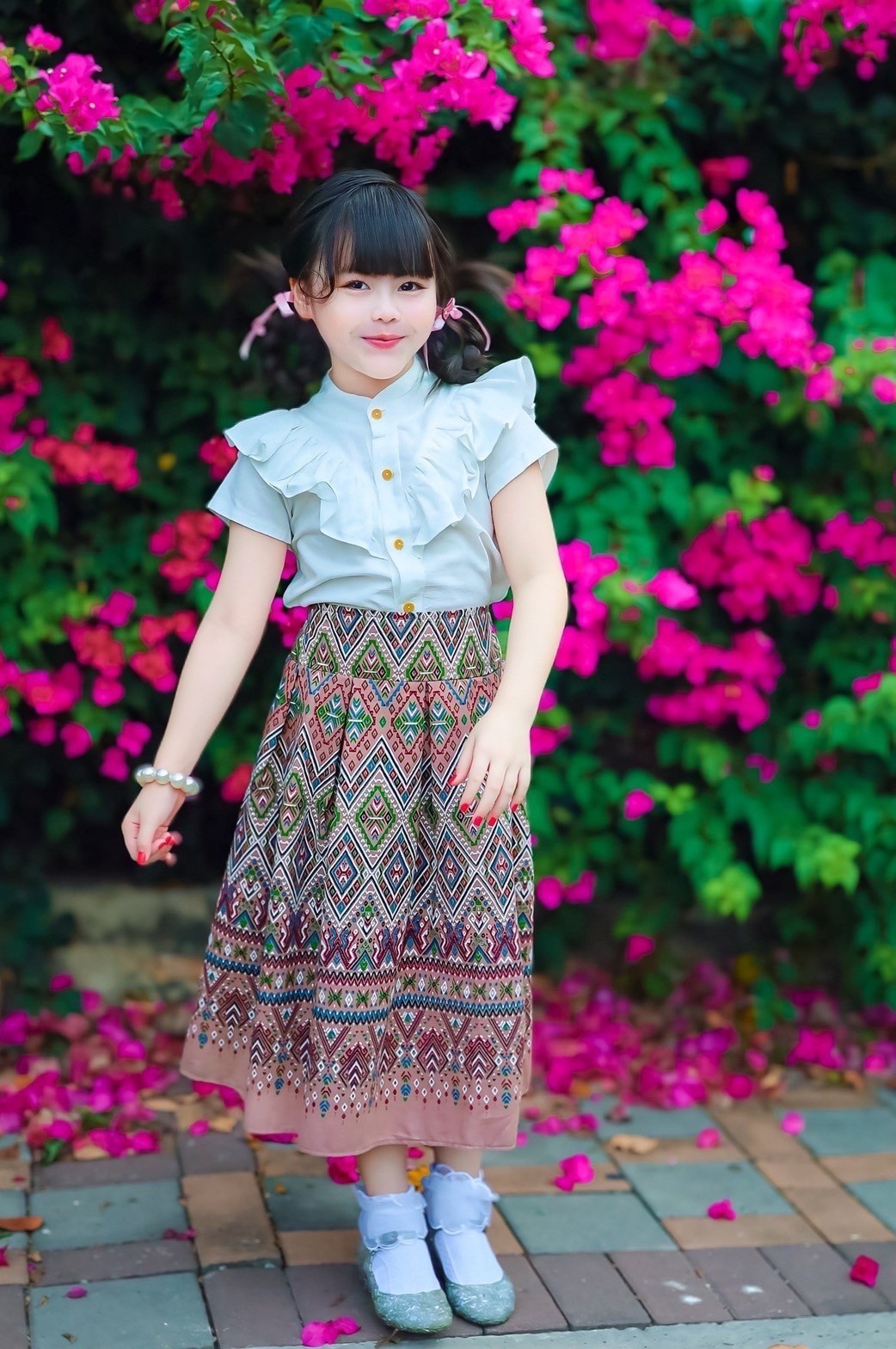 ชุดไทยเด็กหญิง setเสื้อกับกระโปรง