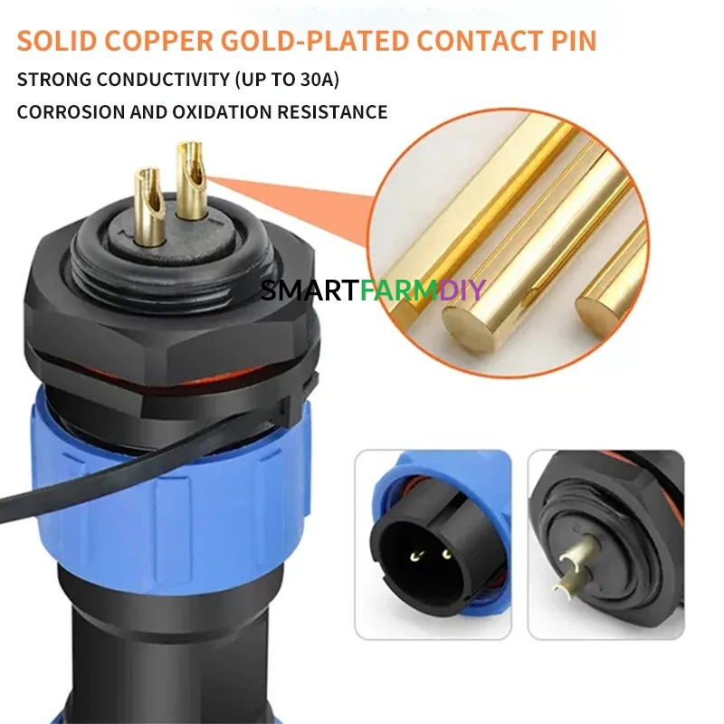 SP17 IP68 ขั้วปลั๊กอะแดปเตอร์สายต่อกันน้ำ 2 3 4 5 7 9 male+female