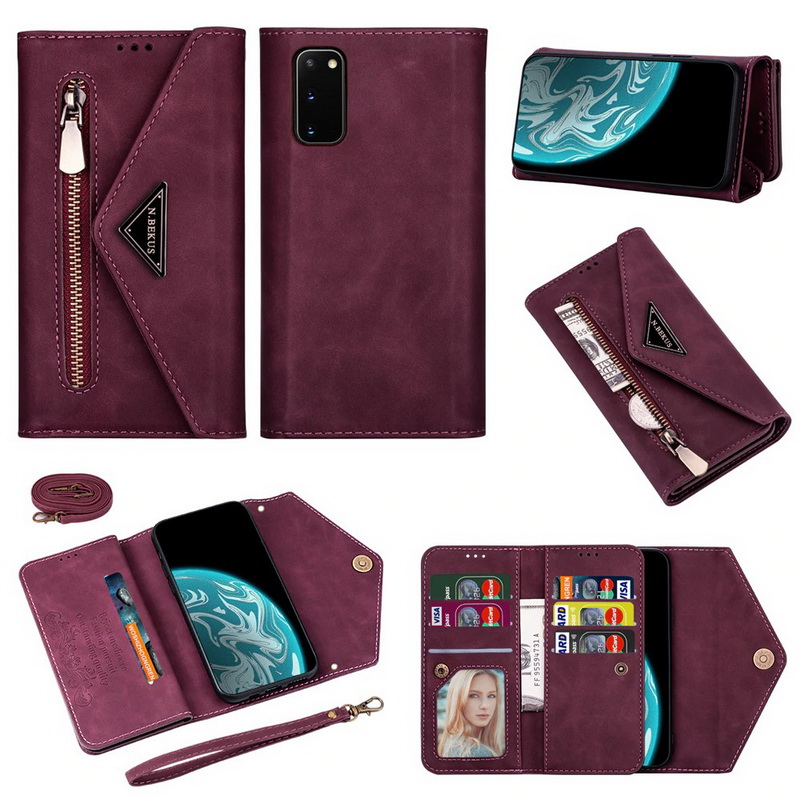 เคส Samsung Galaxy S20 #เคสฝาพับแบบกระเป๋าสตางค์ช่องใส่บัตรหลายช่องพร้อมสายคล้อง Multi-slot Wallet Zippered Envelope Flip Leather