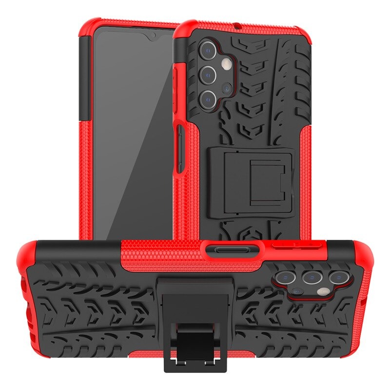 เคส Samsung Galaxy A32 5G #เคสฝาหลังกันลื่น Cool Tyre Pattern Kickstand (PC + TPU)