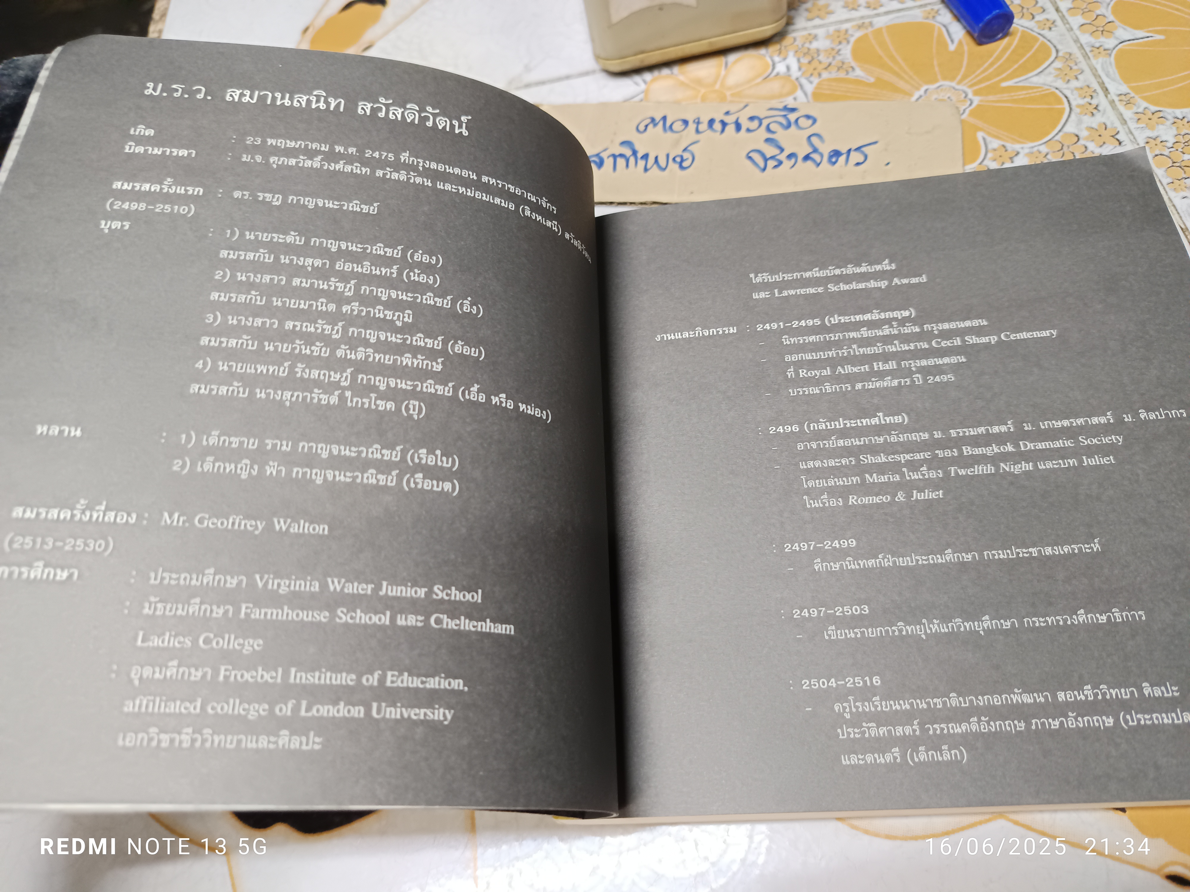 หนังสืออนุสรณ์ ม.ร.ว.สมานสนิท สวัสดิวัตน์ 2475-2546 พิมพ์ครั้งแรก ตุลาคม 2546 ( 1,000 เล่ม )