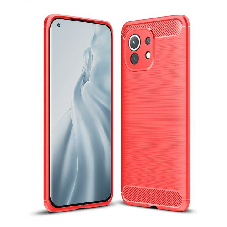เคส Xiaomi Mi 11 #เคสฝาหลังตกแต่งคาร์บอนไฟเบอร์ ผิวขัดแปรง Brushered TPU Back Case