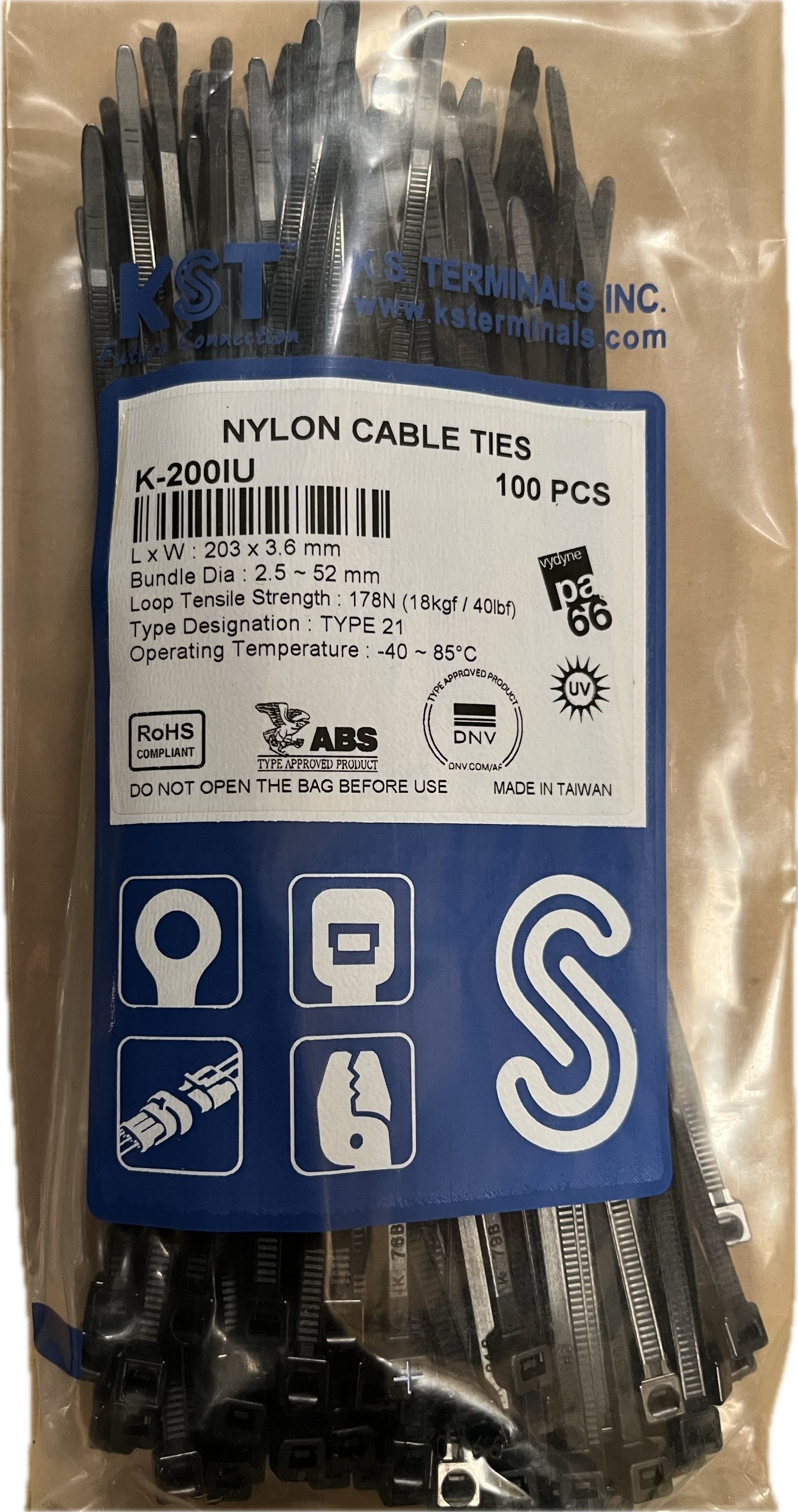 Cable Tie UV เคเบิ้ลไทร์กันแสงยูวี K-200IU 8นิ้ว