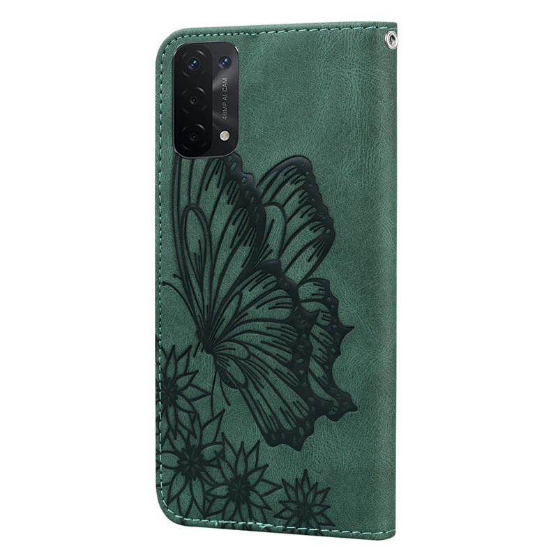เคส Oppo A74 5G #เคสฝาพับพิมพ์ลายผีเสื้อกับดอกไม้ Imprinted Butterfly Flowers Leather