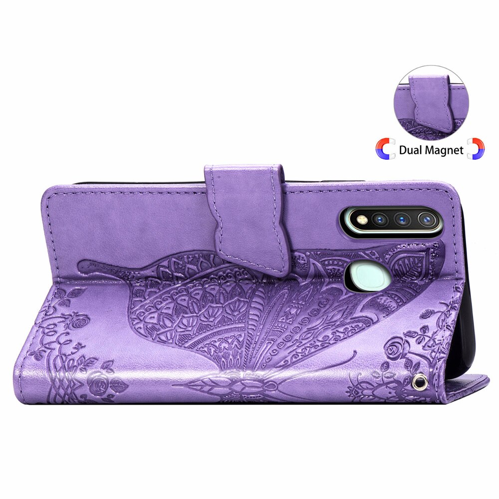 Case Vivo Y19 #เคสฝาพับ Imprint ลายผีเสื้อดอกไม้