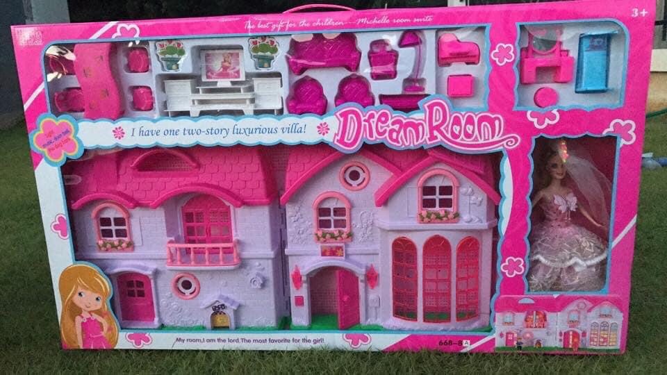 ของเล่นเด็กบ้านตุ๊กตาหลังใหญ่ พร้อมตุ๊กตาบาร์บี้