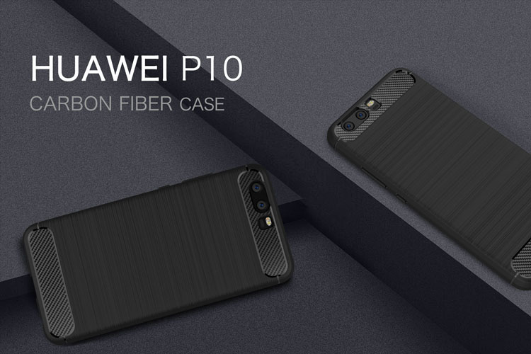 เคส Huawei P10 #เคสTPU +Carbon Fibre Brushed - สีดำ พร้อมส่ง