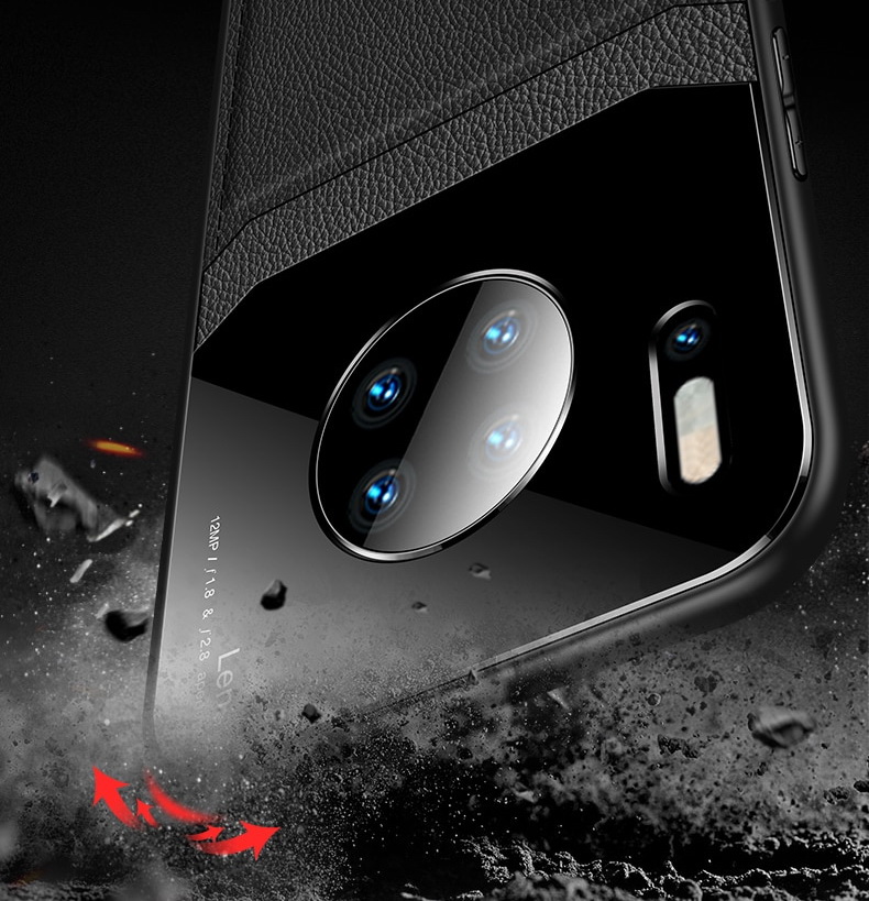 Case Huawei Mate 30 Pro #เคสฝาหลังไฮบริด PU +TPU + glass สีทูโทน Shockproof Leather Mirror Glass Silicone Phone Back Cover