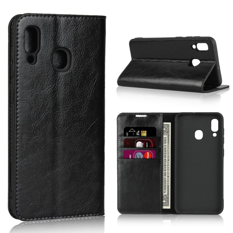 เคส Samsung Galaxy A30/A20 #เคสฝาพับแบบกระเป๋าสตางค์หนังแท้ Crazy Horse Genuine Leather Wallet Shell