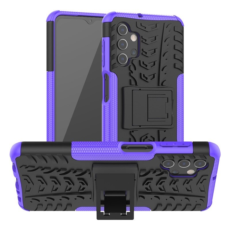 เคส Samsung Galaxy A32 5G #เคสฝาหลังกันลื่น Cool Tyre Pattern Kickstand (PC + TPU)