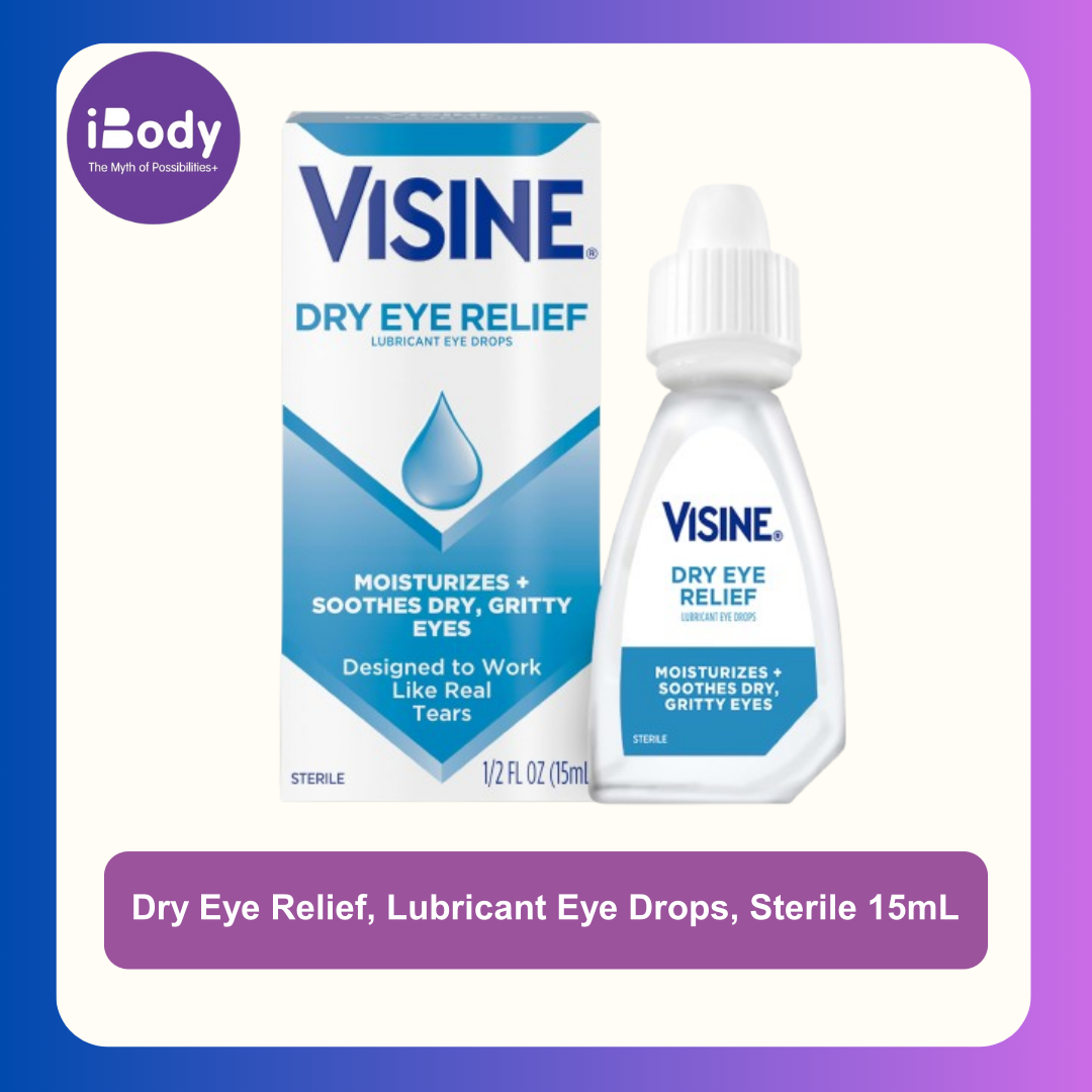 บรรเทาอาการแสบร้อน ตาแห้ง และระคายเคืองตา Dry Eye Relief, Lubricant Eye Drops, Sterile 15mL,30mL (Visine®)
