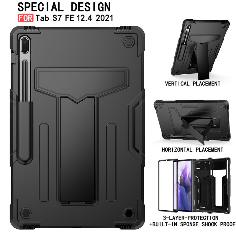 เคส Samsung Galaxy Tab S7 FE 12.4"(T730,T736) #เคสฝาหลังกันกระแทกมีขาตั้ง Kickstand PC Silicone Armour Defender