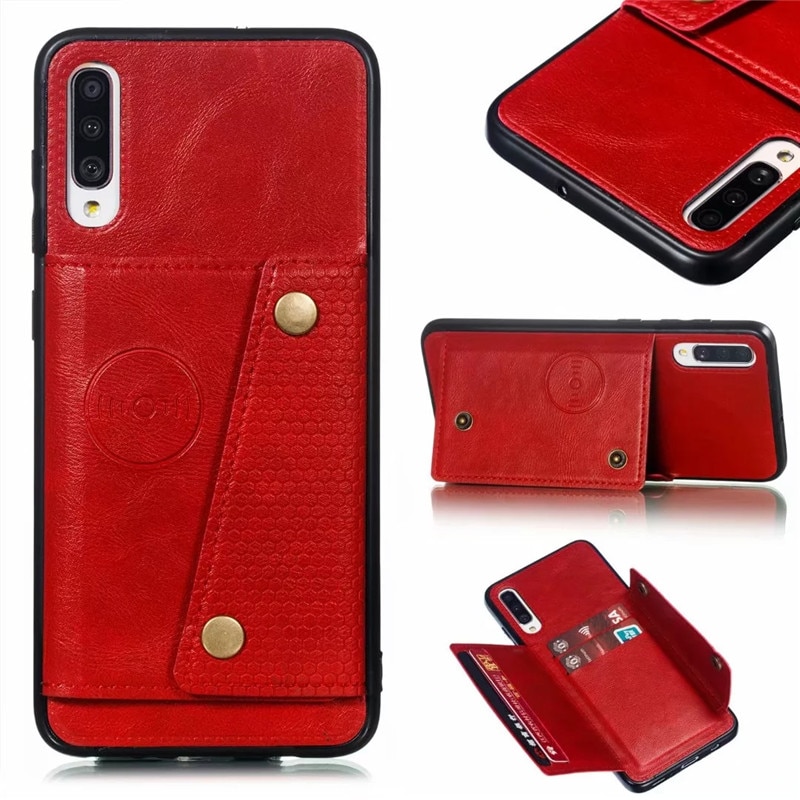 Case Samsung Galaxy A70 #เคสฝาหลัง TPU เคลือบหนัง PU มีที่เก็บบัตร PU Leather Coated TPU Card Holder Magnetic Kickstand