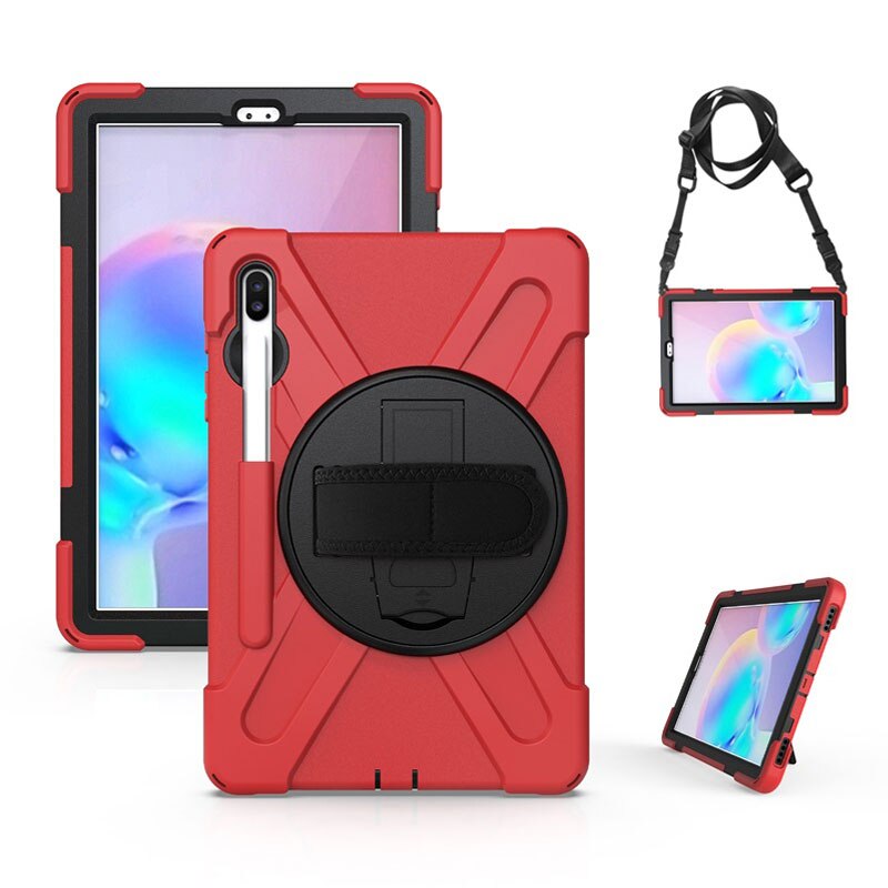 เคส Samsung Galaxy Tab S7 11นิ้ว T870 T875 #เคสฝาหลังกันกระแทก X-Shape 360 Degree Rotary Kickstand PC + Silicone มีสายคล้องมือ มีสายสะพายคล้องไหล่