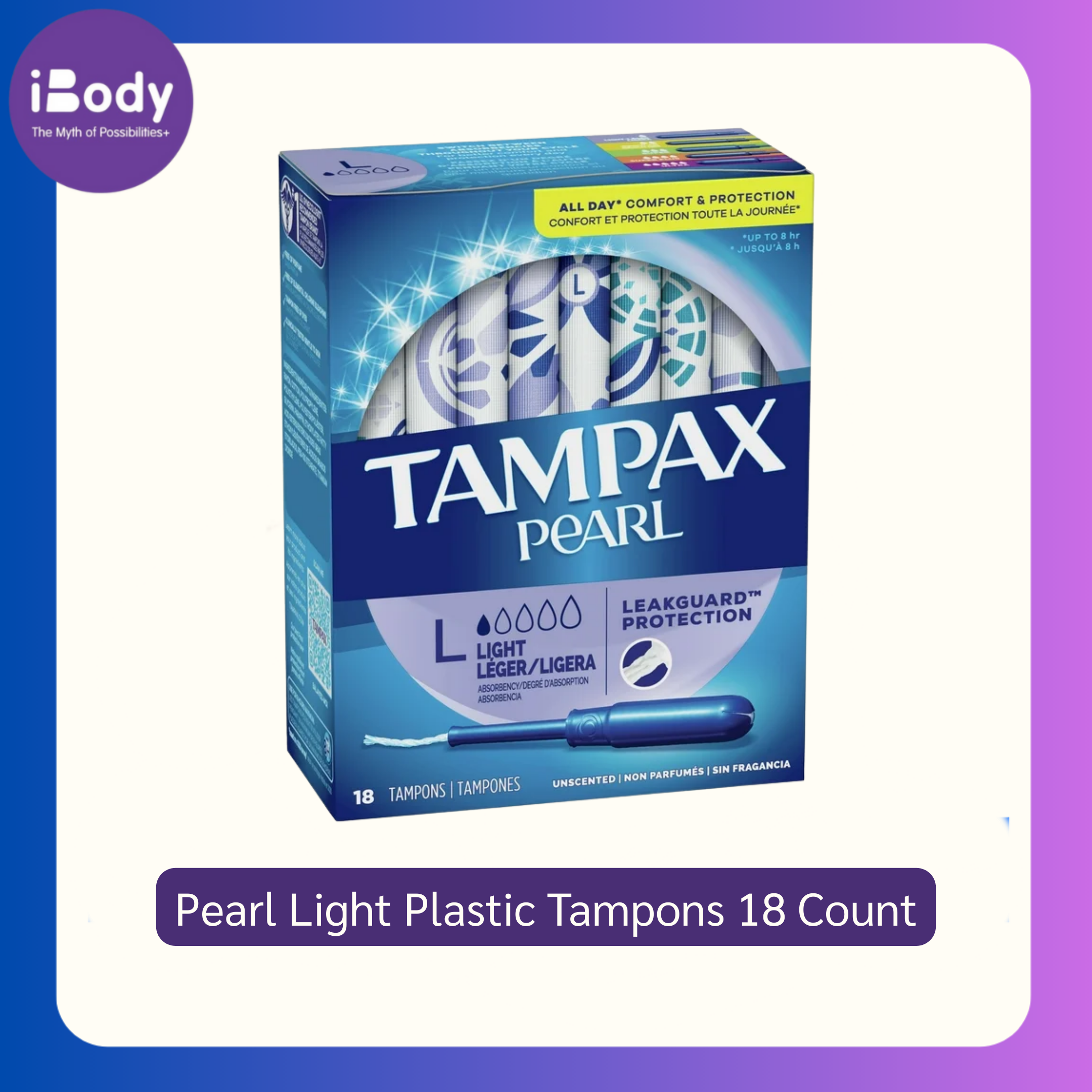 Tampax® Pearl Light Plastic Tampons 18, 36, 50 Count ผ้าอนามัยแบบสอด เหมาะกับวันมาน้อย