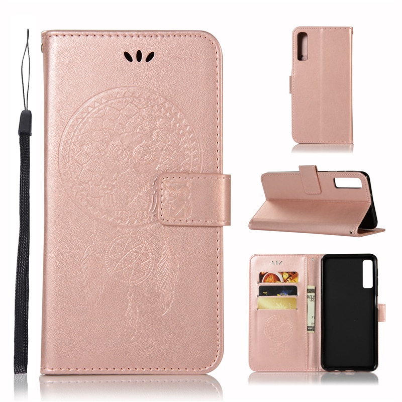 Case Samsung Galaxy A7 (2018) #เคสฝาพับแบบกระเป๋าสตางค์ฝาพับหนัง PU ลายนกฮูก Dream Catcher Owl