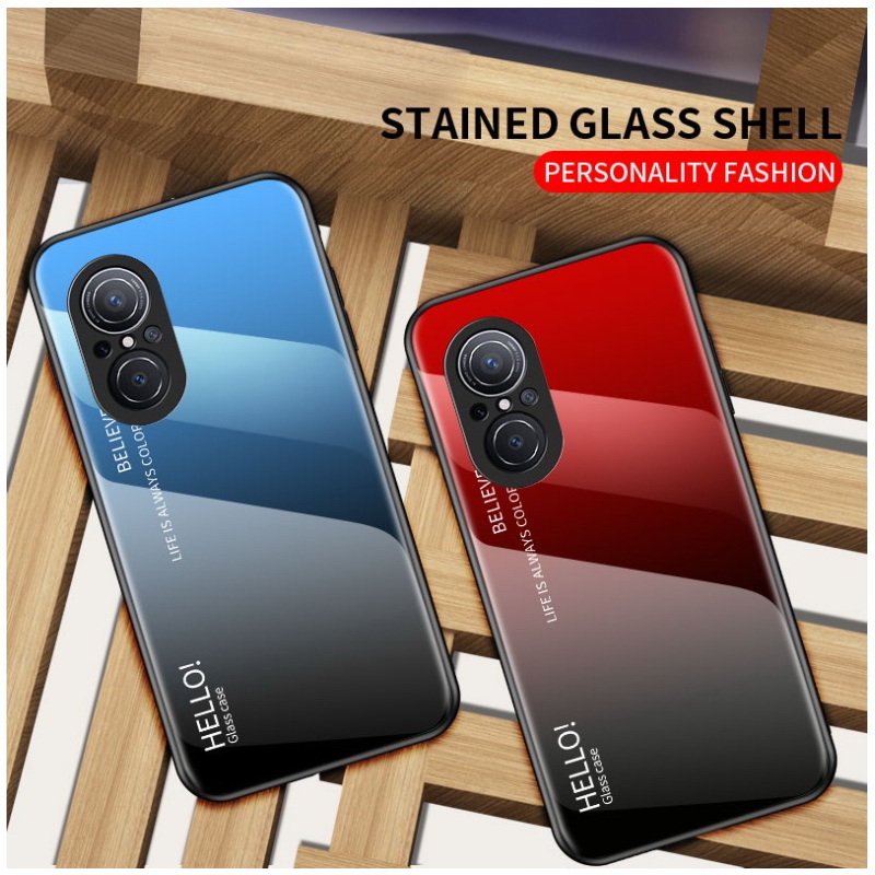 เคส Huawei Nova 9 SE #เคสฝาหลัง Gradient Color Glass + PC + TPU Hybrid Case