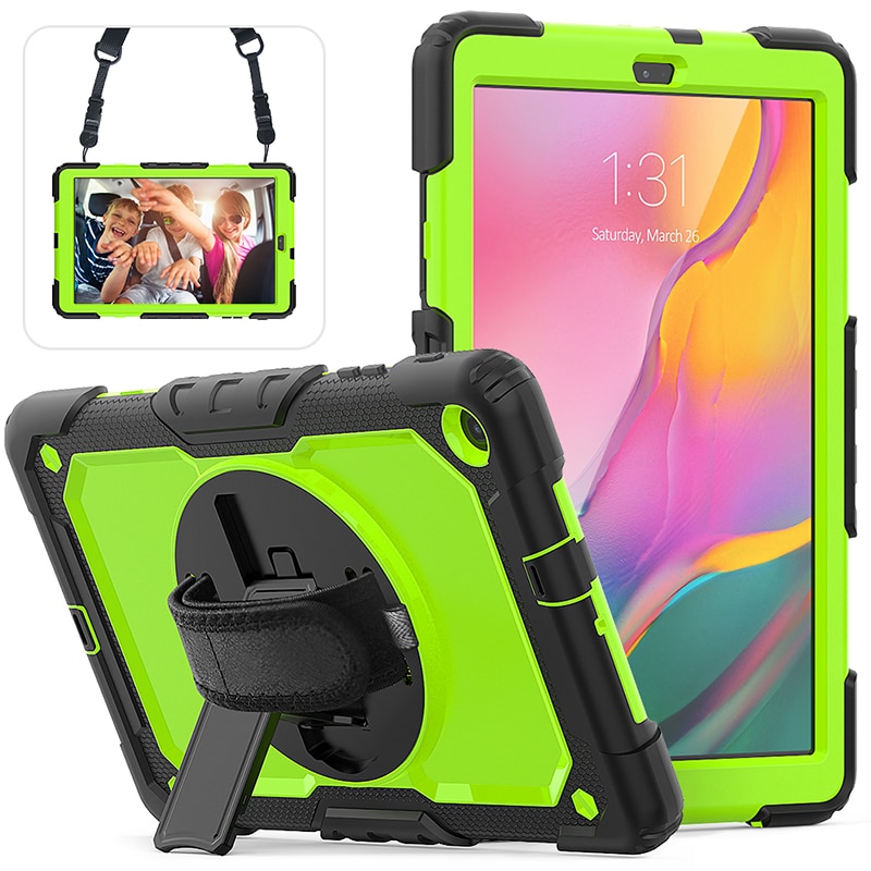 เคส Samsung Galaxy Tab A 10.1 (2019) SM-T510 T515 #เคสฝาหลังมีสายรัดสวมมือ มีสายคล้องไหล่ PC Silicone Kickstand Case with Strap Screen Protector
