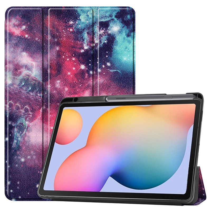 เคส Samsung Galaxy Tab S6 Lite 10.4 SM-P610 P615 P617 #เคสฝาพับหนัง PU พิมพ์ลายมีช่องเก็บปากกา with Pencil Holder Tri-Fold Stand Cover Leather Smart Case