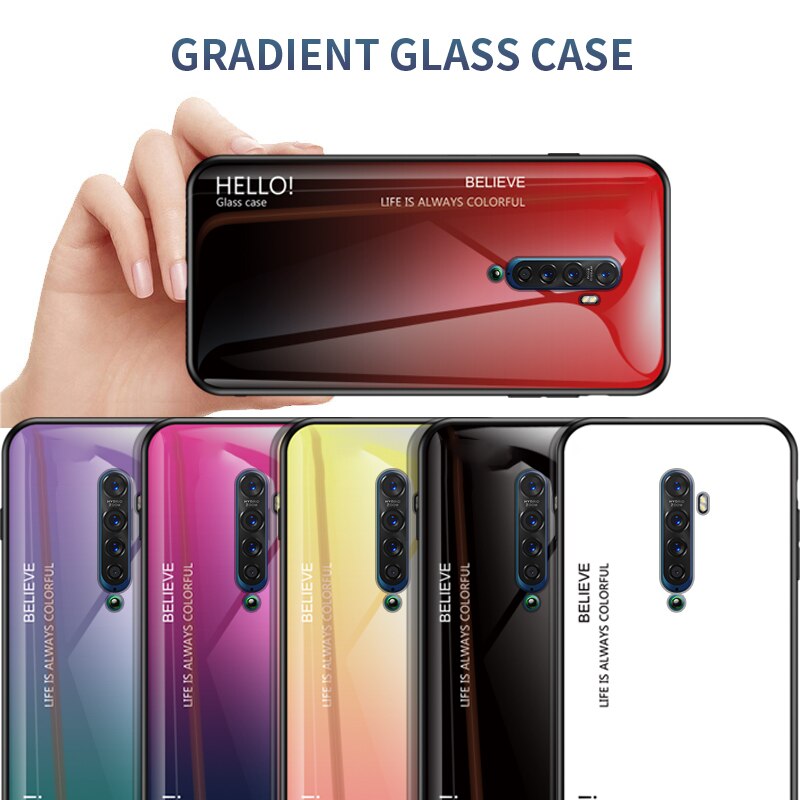 Case OPPO Reno 2 #เคสฝาหลัง Gradient Color Glass + PC + TPU Hybrid Case