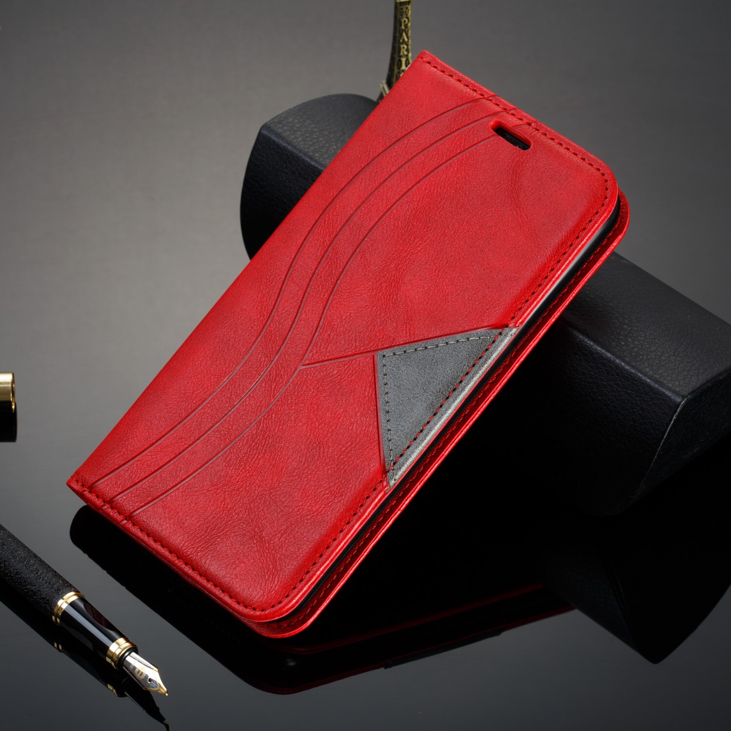 Case Samsung Galaxy A30/A20#เคสฝาพับหนัง PU มีช่องเสียบ ID บัตรอื่นๆในตัว Geometric Pattern Leather Card Holder Protective