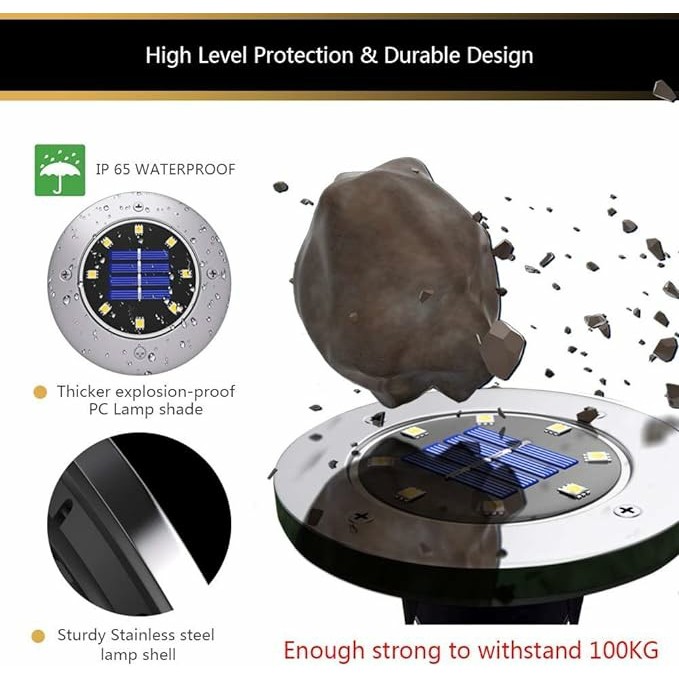 Solar Deck® Lights Solar Powered 8 Pack ไฟปักสนาม ฝังพื้น ตกแต่งสวน ทางเดิน พลังงานแสงอาทิตย์ ไฟโซล่าเซลล์
