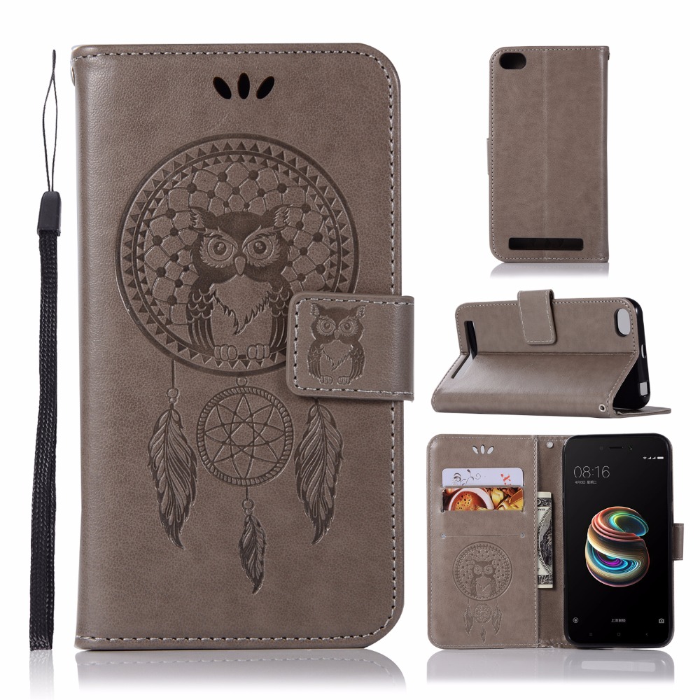 เคส Xiaomi Redmi 5A #เคสแบบกระเป๋าสตางค์ฝาพับหนัง PU ลายนกฮูก Dream Catcher Owl