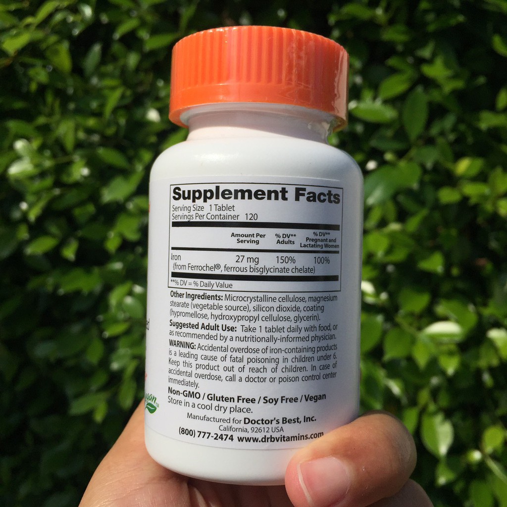 Doctor's Best® High Absorption Iron With Ferrochel 27mg 120 Tablets ธาตุเหล็ก ดูดซึมได้อย่างมีประสิทธิภาพ