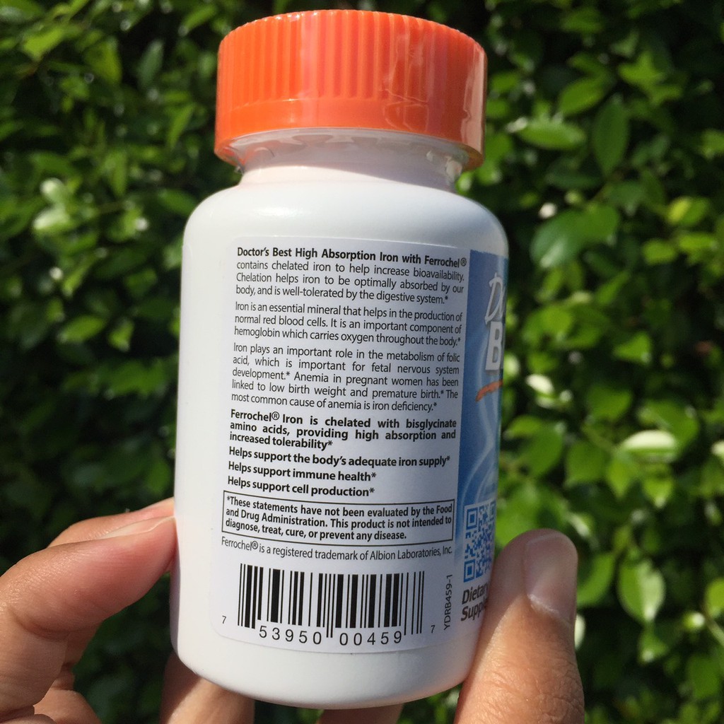 Doctor's Best® High Absorption Iron With Ferrochel 27mg 120 Tablets ธาตุเหล็ก ดูดซึมได้อย่างมีประสิทธิภาพ